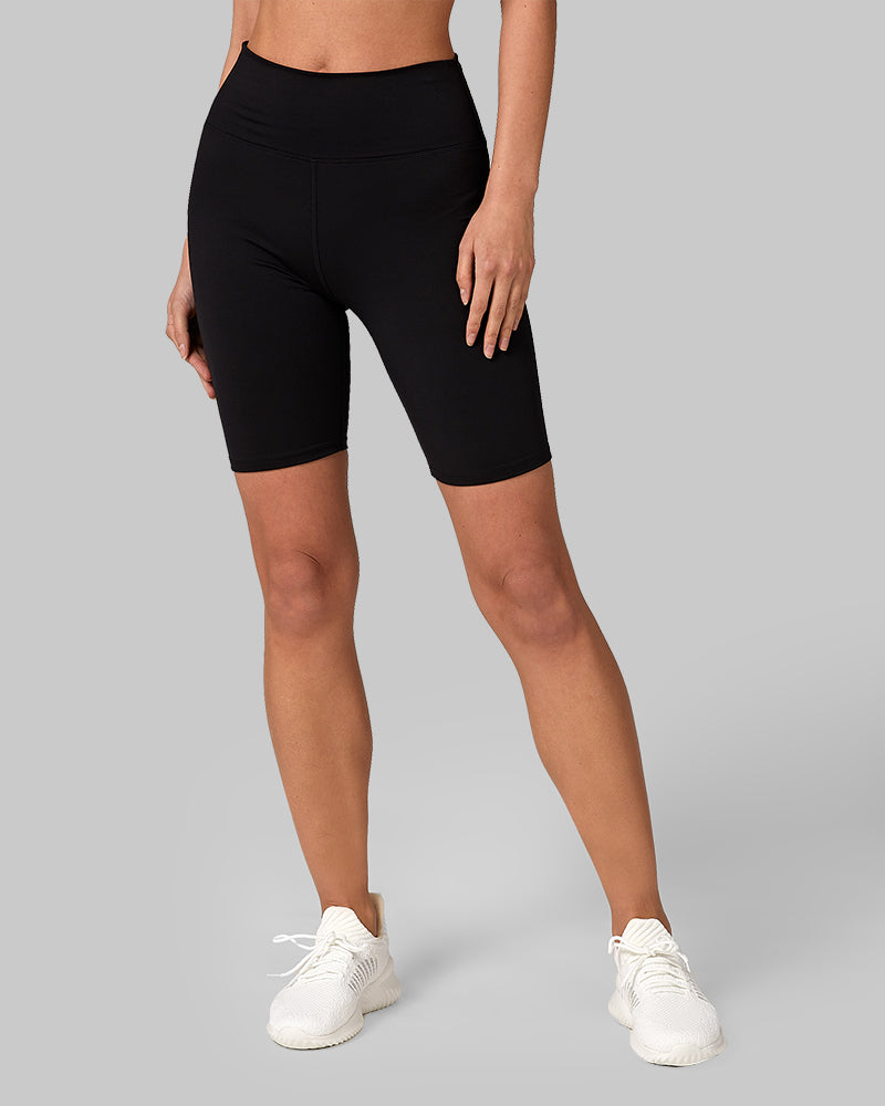 32 Degrees Black _ Womens Ultra-Stretch Bike Short {model: Larosey is 5'9" and size 2, wearing size S}{bottom}{right} {bottom}{right}