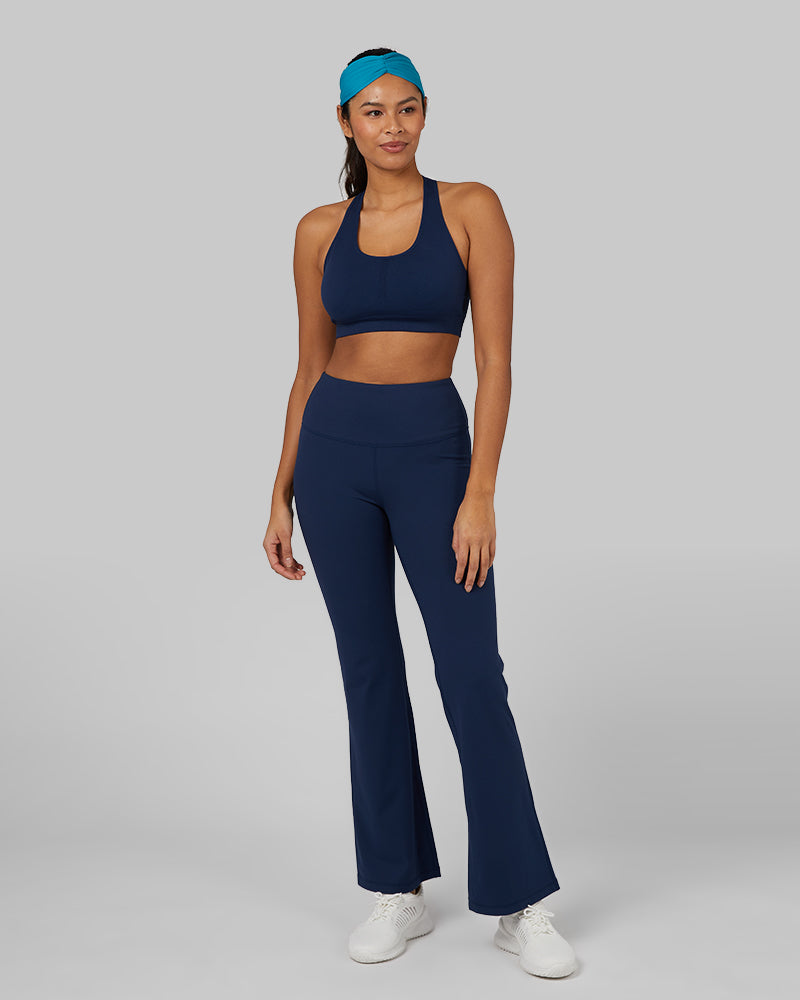 32 Degrees Inky Indigo _ Womens High-Waist Active Flare Pant {model: Victoria is 5