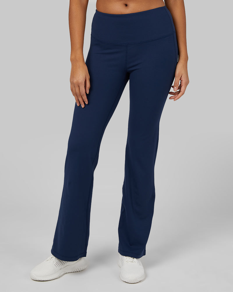 32 Degrees Inky Indigo _ Womens High-Waist Active Flare Pant {model: Victoria is 5