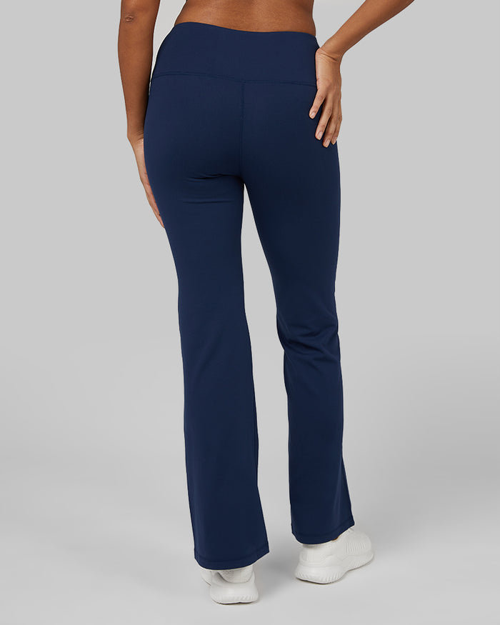 32 Degrees Inky Indigo _ Womens High-Waist Active Flare Pant {model: Victoria is 5'10" and size 4-6, wearing size S}{bottom}{right} {bottom}{right}
