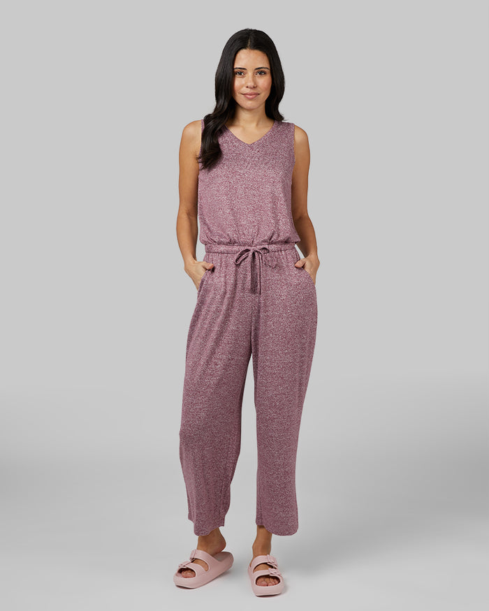 32 Degrees Fall Burgundy Heather _ Womens Soft Comfy Jumpsuit {model: Hali is 5'9" and size 4, wearing size S}{bottom}{right} {bottom}{right}