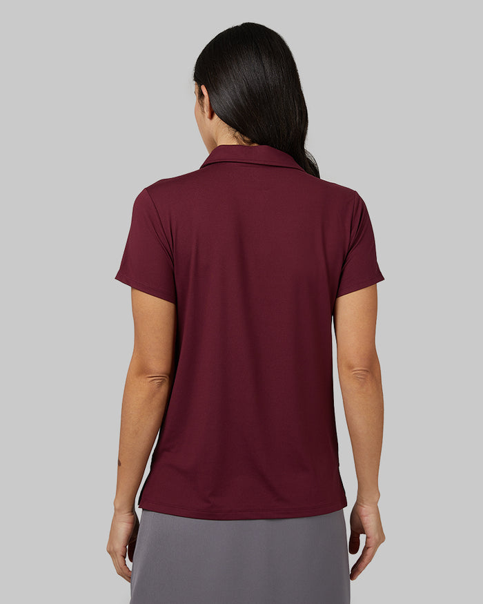 32 Degrees Maroon Banner _ Womens Cool Fitted Polo {model: Hali is 5'9" and size 4, wearing size S}{bottom}{right} {bottom}{right}