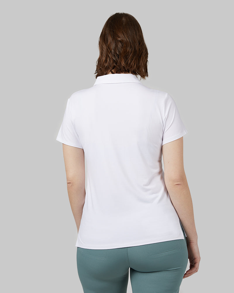 32 Degrees White _ Womens Cool Fitted Polo {model: Julie is 5