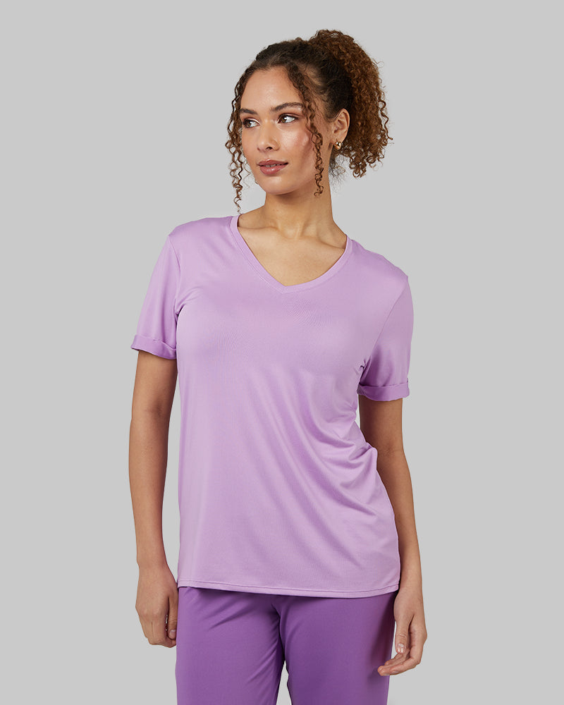 32 Degrees Violet Tulle _ Women's Cool Relaxed Sleep T-Shirt {model: Yanisha is 5'7" and size 4, wearing size S}{bottom}{right} {bottom}{right}