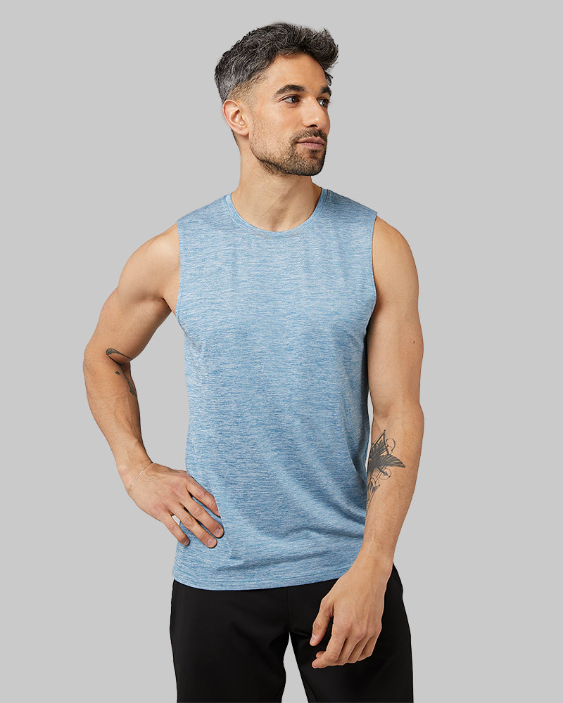 32 Degrees Blue Steel Space Dye _ Mens Ultra-Sonic Active Tank {model: Daniel is 6'2", wearing size M}{bottom}{right} {bottom}{right}