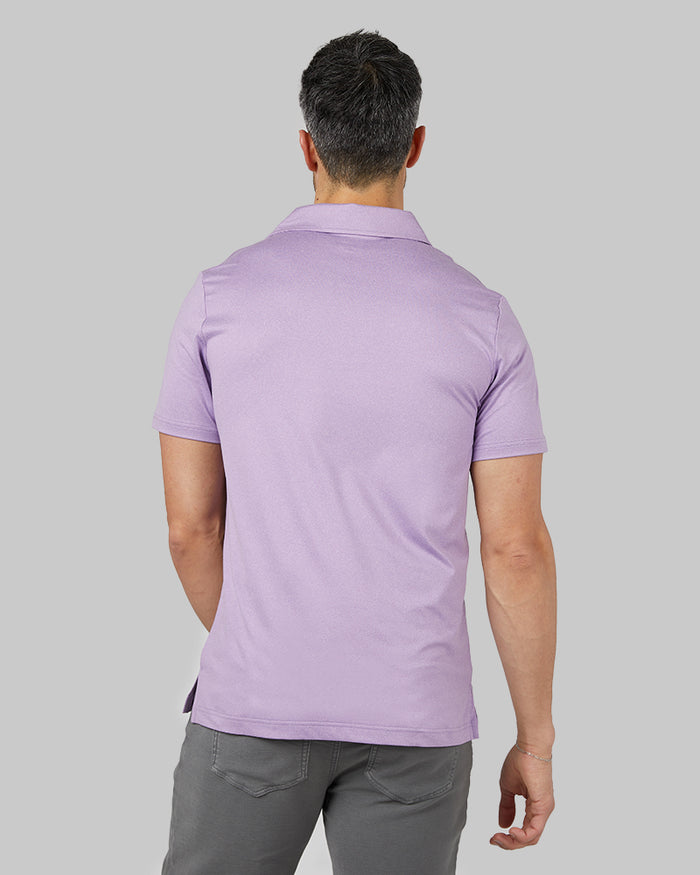32 Degrees Spring Violet Heather _ Mens Cool Classic Polo {model: Daniel is 6'2", wearing size M}{bottom}{right} {bottom}{right}