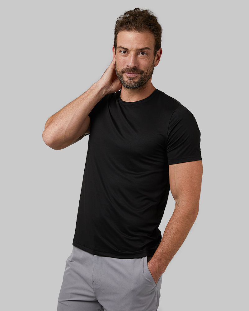 32 Degrees Black _ Men's Cool Classic Crew T-Shirt {model: Cedric is 6'1.5", wearing size M}{bottom}{right}{bottom}{right}