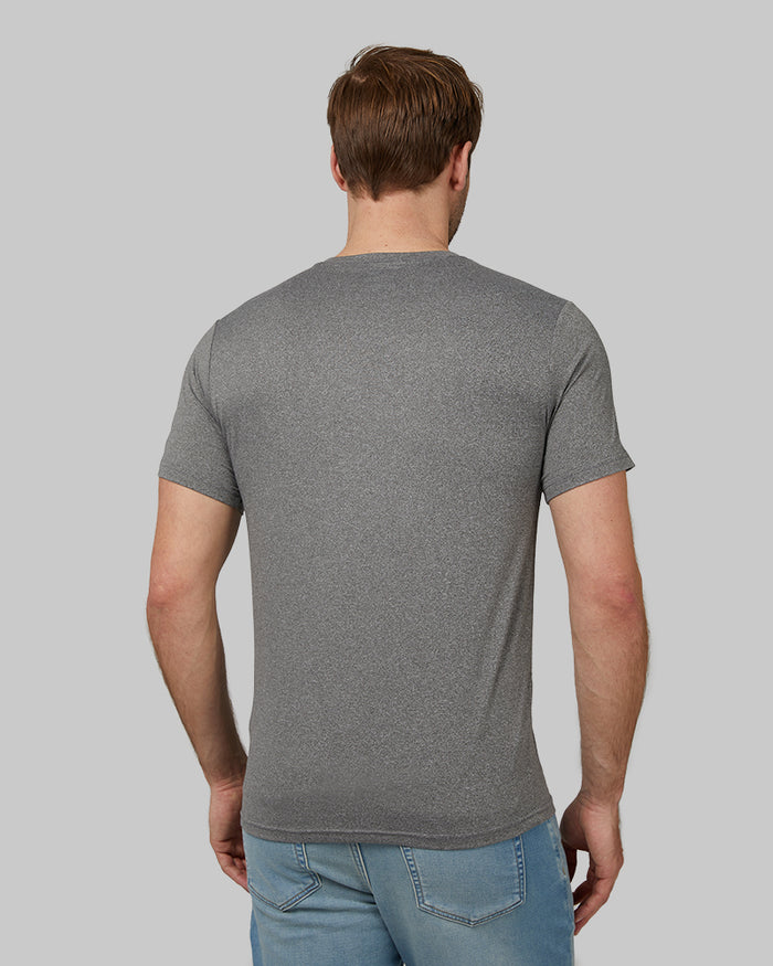 32 Degrees 2 White /2 Grey Heather _ Mens 4-Pack Cool Classic Crew Neck T-Shirt {model: Kacey is 6'2", wearing size M}{bottom}{right} {bottom}{right}