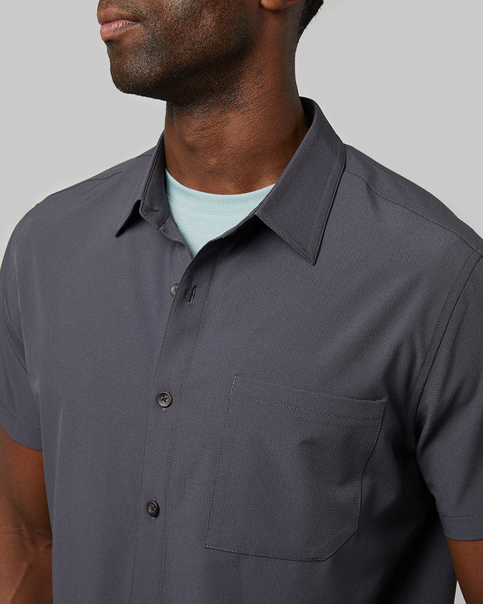 32 Degrees Iron _ Mens Woven Button-Up Shirt {model: Ezekiel is 6'2", wearing size M}{bottom}{right} {bottom}{right}