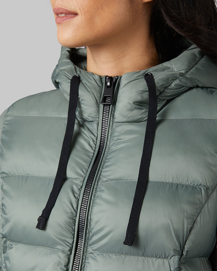 32 Degrees Agave Green _ Women's Poly-Fill 3/4 Coat {model: Mariana is 5'8"and size 4 wearing size S}{bottom}{right} {bottom}{right}