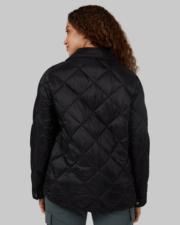 32 Degrees Black _ Women's Lightweight Poly-Fill shirt Jacket {model: Renee is 5'9"and size 4 wearing size S}{bottom}{right} {bottom}{right}