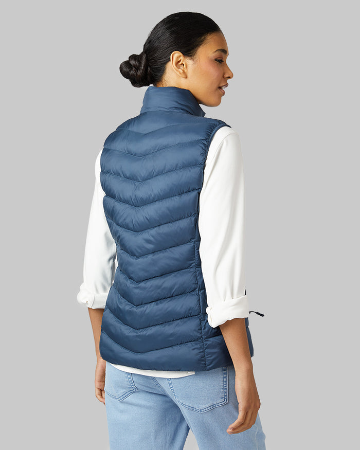 32 Degrees Moonlit Ocean _ Women's Lightweight Packable Vest {model: Lisa-Marie is 5'9"and size 2-4 wearing size S}{bottom}{right} {bottom}{right}