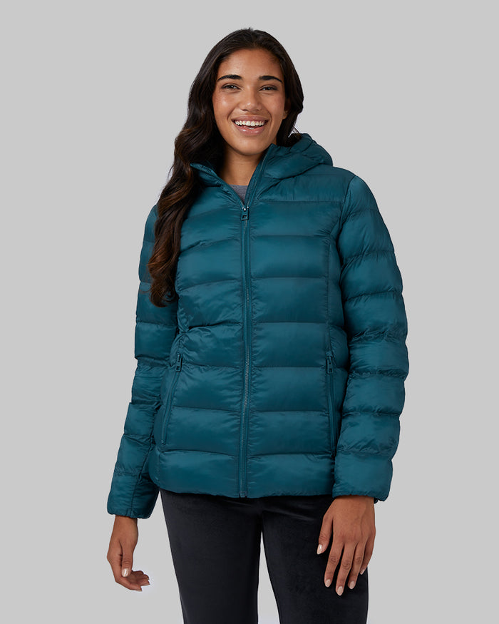 32 Degrees Dried Basil _ Women's Lightweight Packable Hooded Jacket {model: Ria is 5'8"and size 4 wearing size S}{bottom}{right} {bottom}{right}