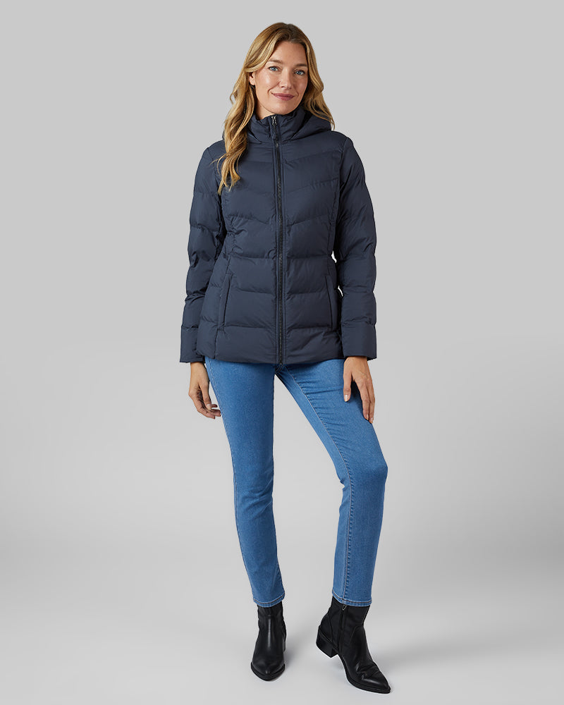 32 Degrees India Ink _ Womens Midweight Puffer Tech Jacket {model: Hollie is 5