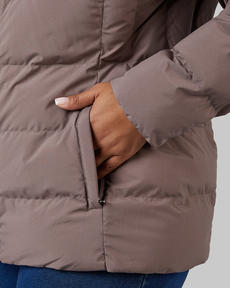 32 Degrees Iron Cocoa _ Womens Midweight Puffer Tech Jacket {model: Jeharna is 5