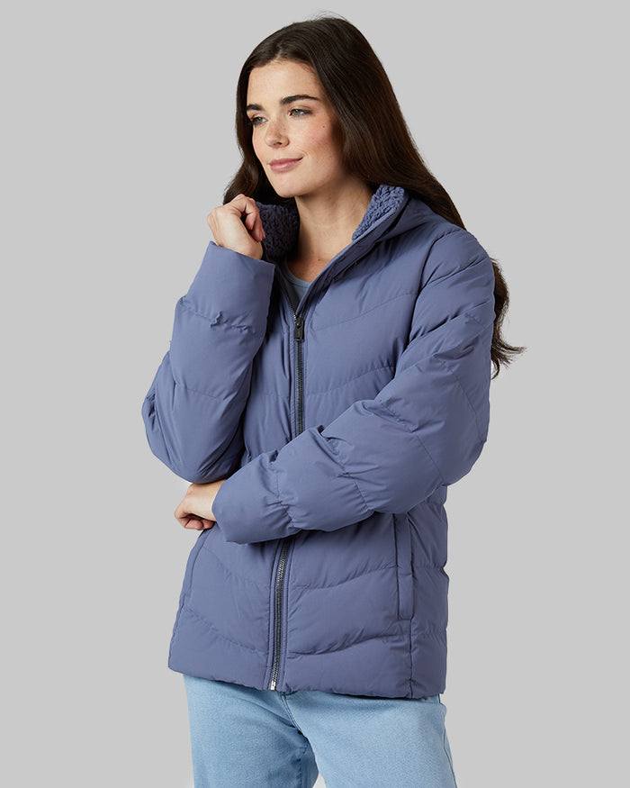 32 Degrees Nightshadow Blue _ Women's Midweight sherpa-Collared Puffer {model: Katie is 5'10"and size 4 wearing size S}{bottom}{right} {bottom}{right}