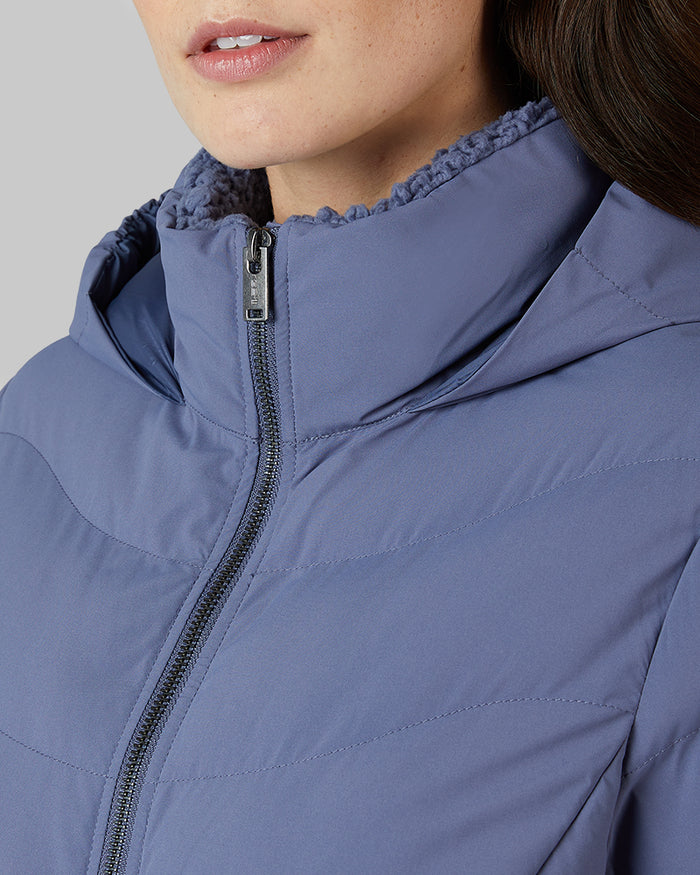 32 Degrees Nightshadow Blue _ Women's Midweight sherpa-Collared Puffer {model: Katie is 5'10"and size 4 wearing size S}{bottom}{right} {bottom}{right}