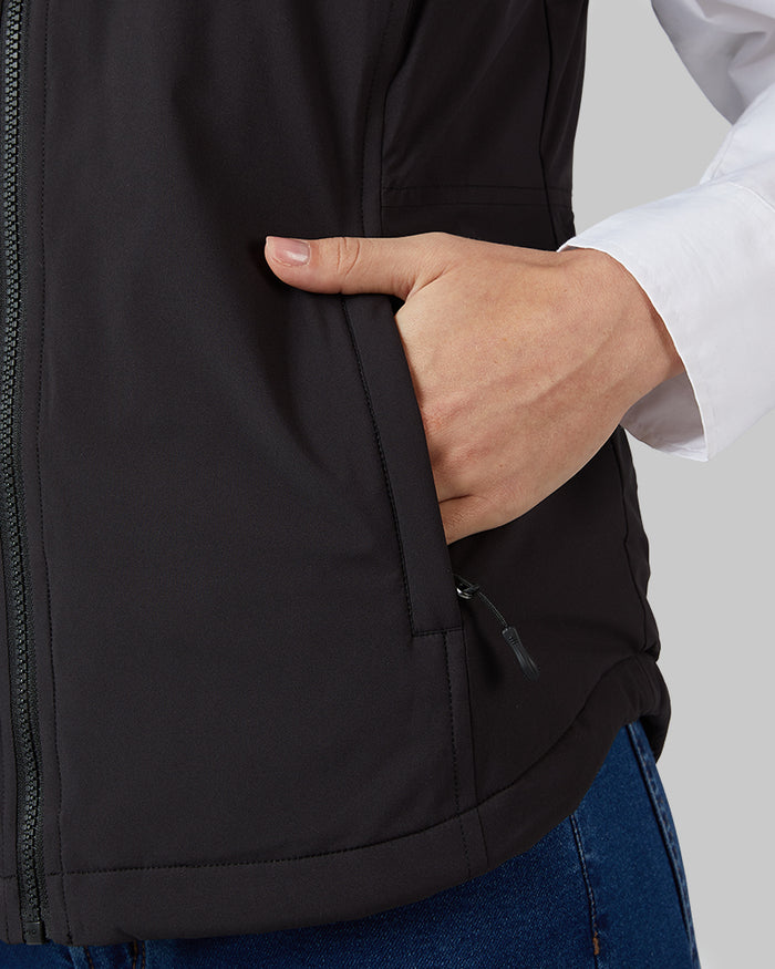 32 Degrees Black _ Women's Midweight Puffer Vest {model: Katie is 5'10"and size 4 wearing size S}{bottom}{right} {bottom}{right}