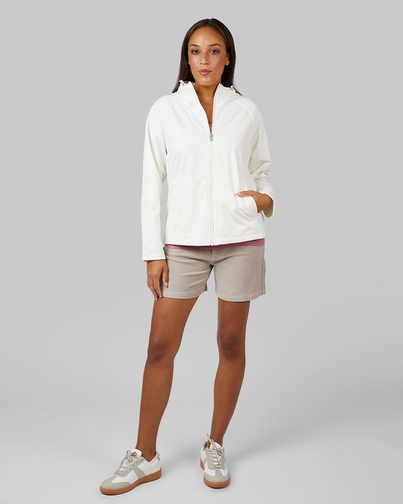 32 Degrees Cream _ Women’s Hooded softshell Jacket {model: Shelby is 5