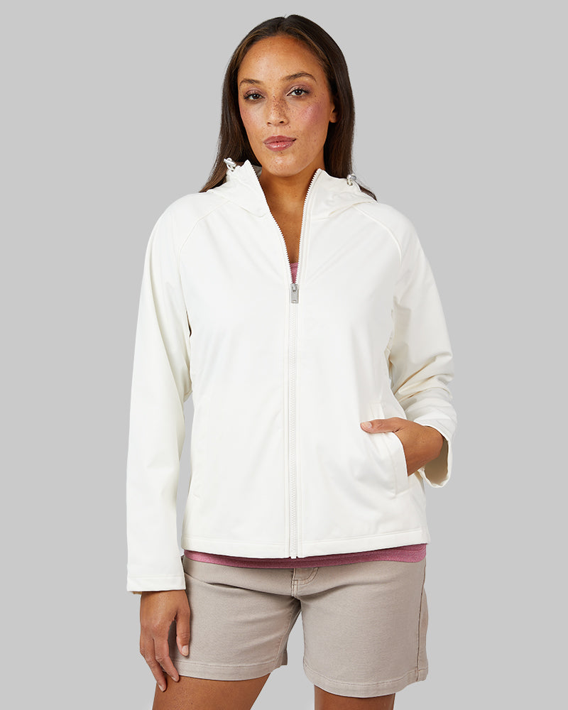 32 Degrees Cream _ Women’s Hooded softshell Jacket {model: Shelby is 5