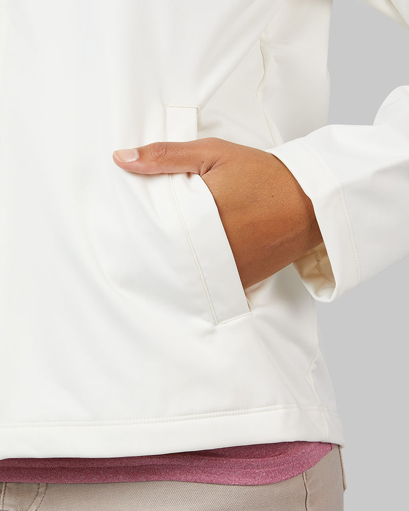 32 Degrees Cream _ Women’s Hooded softshell Jacket {model: Shelby is 5