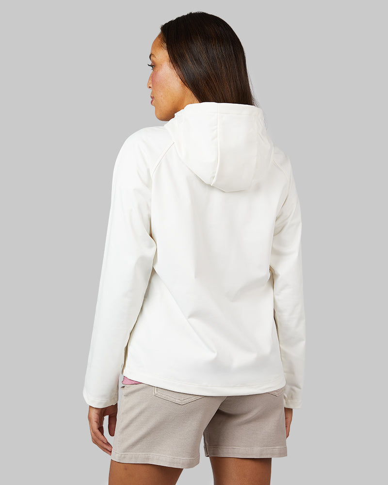 32 Degrees Cream _ Women’s Hooded softshell Jacket {model: Shelby is 5