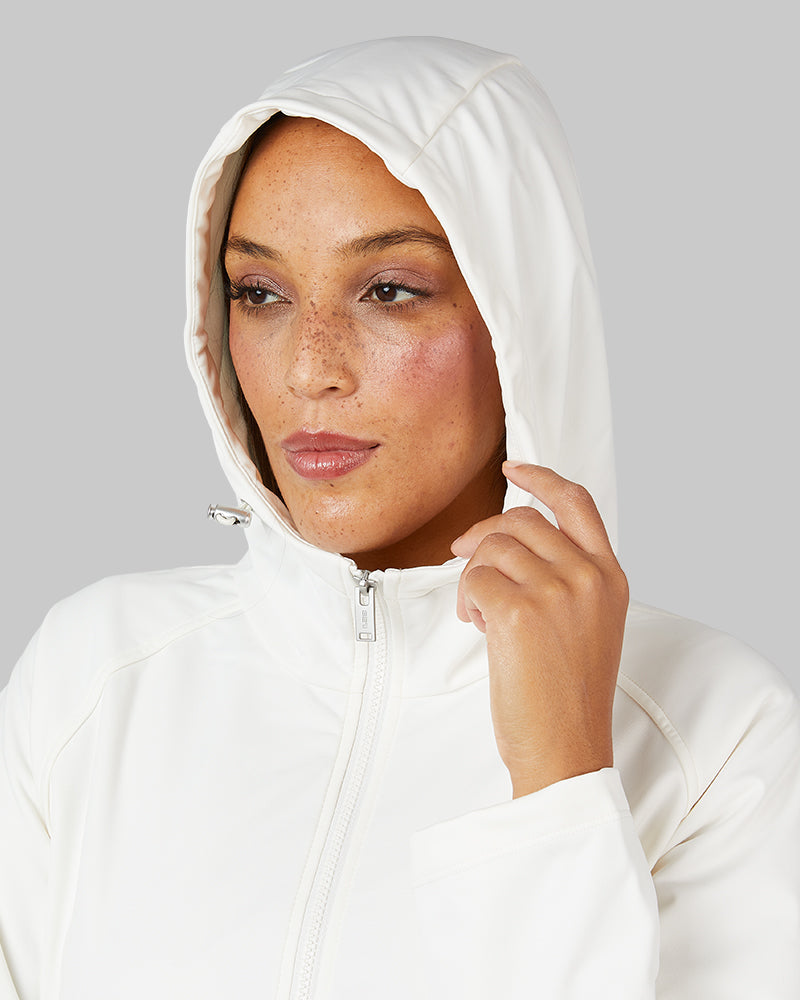 32 Degrees Cream _ Women’s Hooded softshell Jacket {model: Shelby is 5