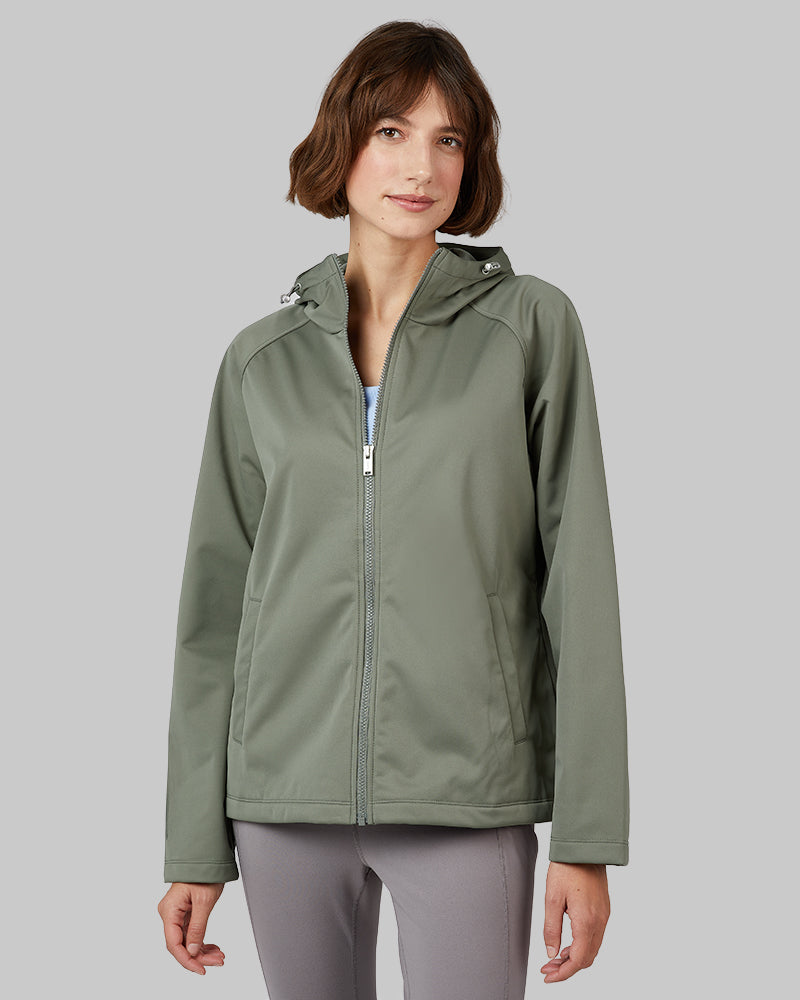 32 Degrees Mulled Basil _ Women’s Hooded softshell Jacket {model: Kathie is 5