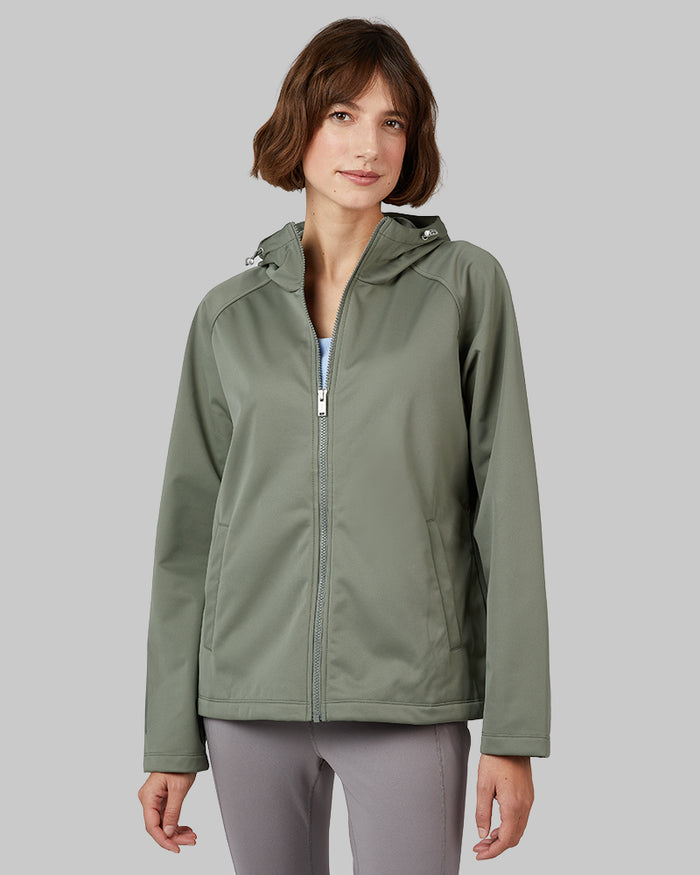 32 Degrees Mulled Basil _ Women’s Hooded softshell Jacket {model: Kathie is 5'9"and size 4 wearing size S}{bottom}{right} {bottom}{right}
