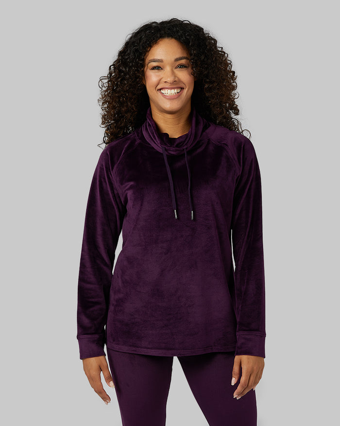 32 Degrees Irises _ Women's soft Velour Funnel Neck Top {model: Alexis is 5'6"and size 4-6 wearing size S}{bottom}{right} {bottom}{right}