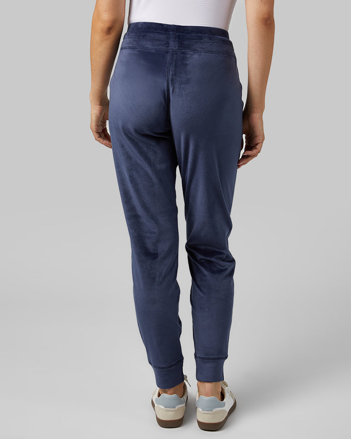 32 Degrees Night Navy _ Women's soft Velour Jogger {model: Gabrielle is 5'8"and size 4 wearing size S}{bottom}{right} {bottom}{right}