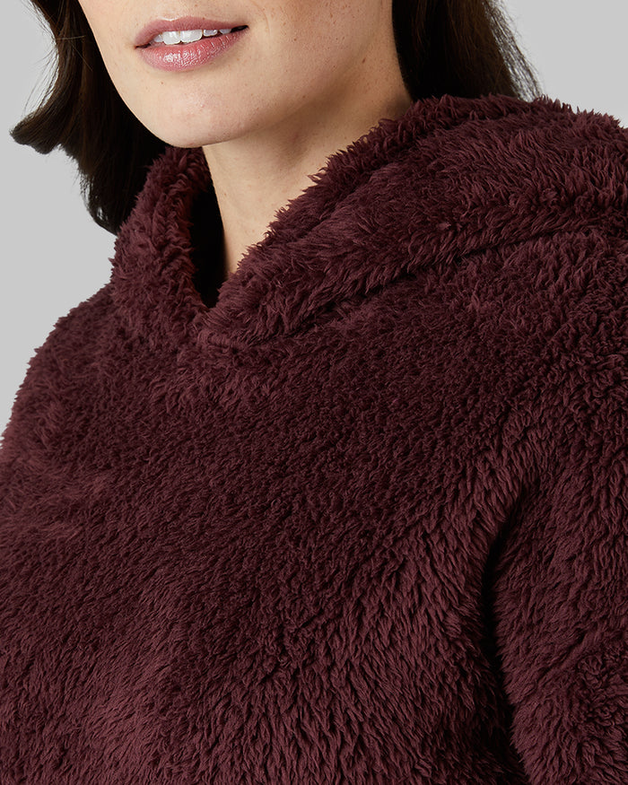 32 Degrees Catawba Grape _ Women's soft sherpa Pullover Hoodie {model: Katie is 5'10"and size 4 wearing size S}{bottom}{right} {bottom}{right}