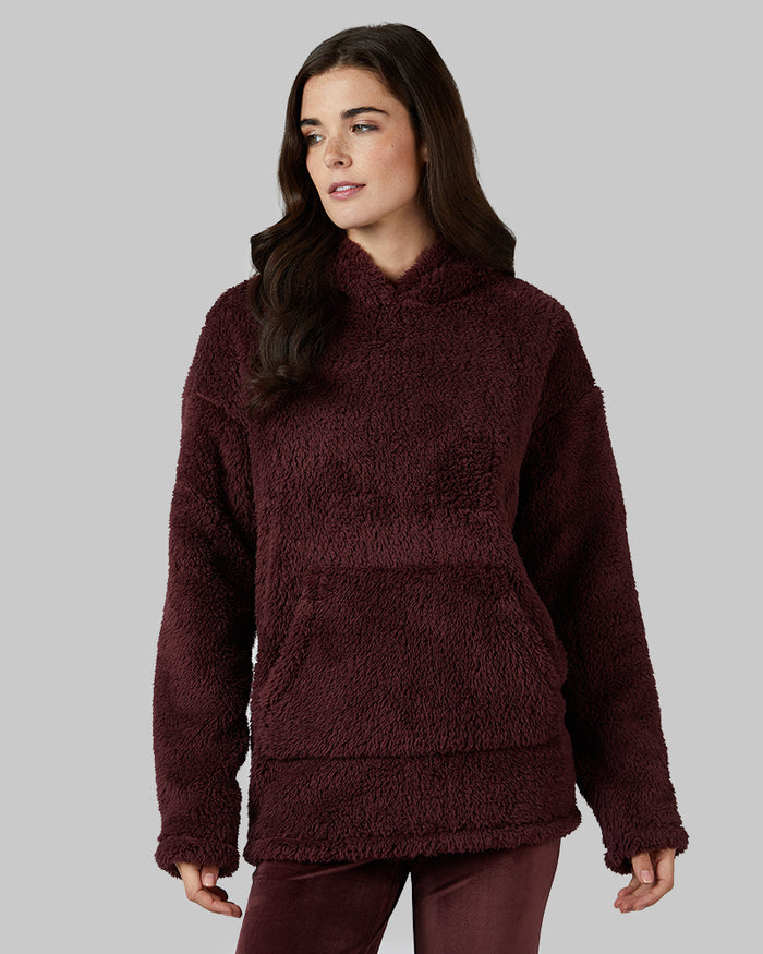 32 Degrees Catawba Grape _ Women's soft sherpa Pullover Hoodie {model: Katie is 5'10"and size 4 wearing size S}{bottom}{right} {bottom}{right}