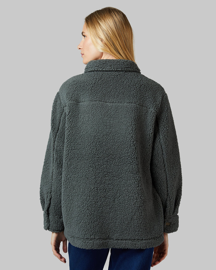 32 Degrees Urban Chic _ Women's Cozy sherpa shirt Jacket {model: Emma is 5'10"and size 2-4 wearing size S}{bottom}{right} {bottom}{right}