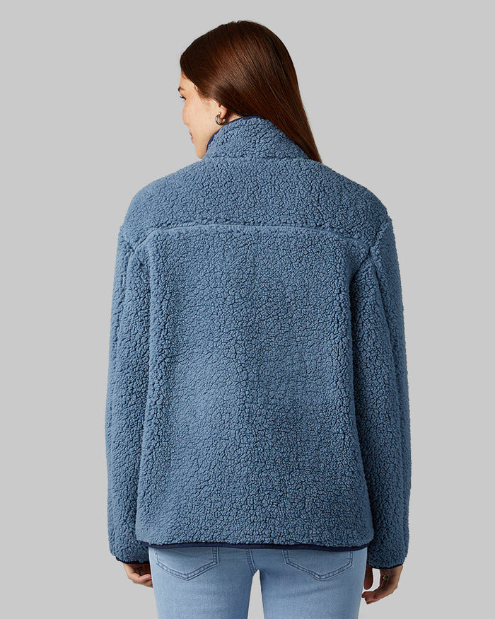 32 Degrees Blue Spot _ Women's Cozy sherpa snap Jacket {model: Izzy is 5'9"and size 4 wearing size S}{bottom}{right} {bottom}{right}