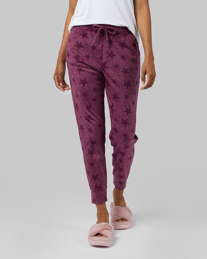 32 Degrees Tulipwood Star Heather _ Womens Fleece sleep Jogger {model: Jess is 5'11"and size 4 wearing size S}{bottom}{right} {bottom}{right}