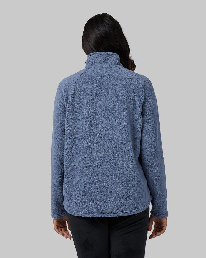 32 Degrees Grisaille _ Women's shorthair sherpa 1/4 Zip Top {model: Ria is 5'8"and size 4 wearing size S}{bottom}{right} {bottom}{right}