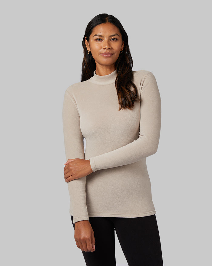 32 Degrees Cobblestone _ Women's Heavyweight Fleece Baselayer Mock Top {model: Victoria is 5'10"and size 4-6 wearing size S}{bottom}{right} {bottom}{right}