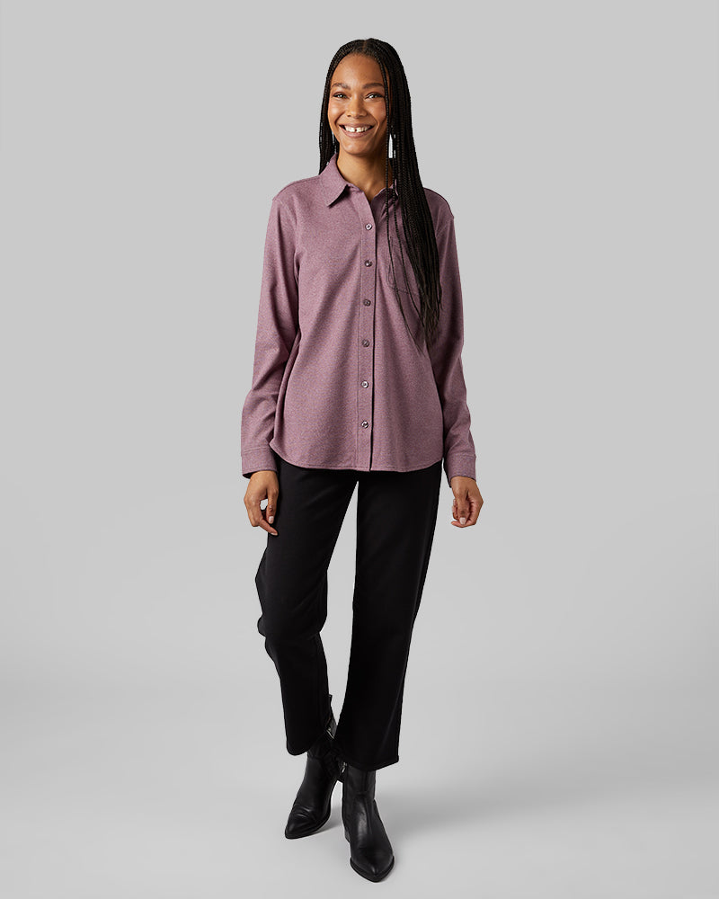 WOMEN'S SOFT STRETCH KNIT LONG SLEEVE BUTTON-UP