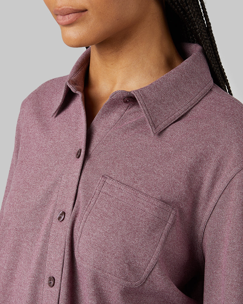 WOMEN'S SOFT STRETCH KNIT LONG SLEEVE BUTTON-UP