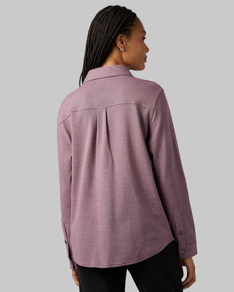 WOMEN'S SOFT STRETCH KNIT LONG SLEEVE BUTTON-UP