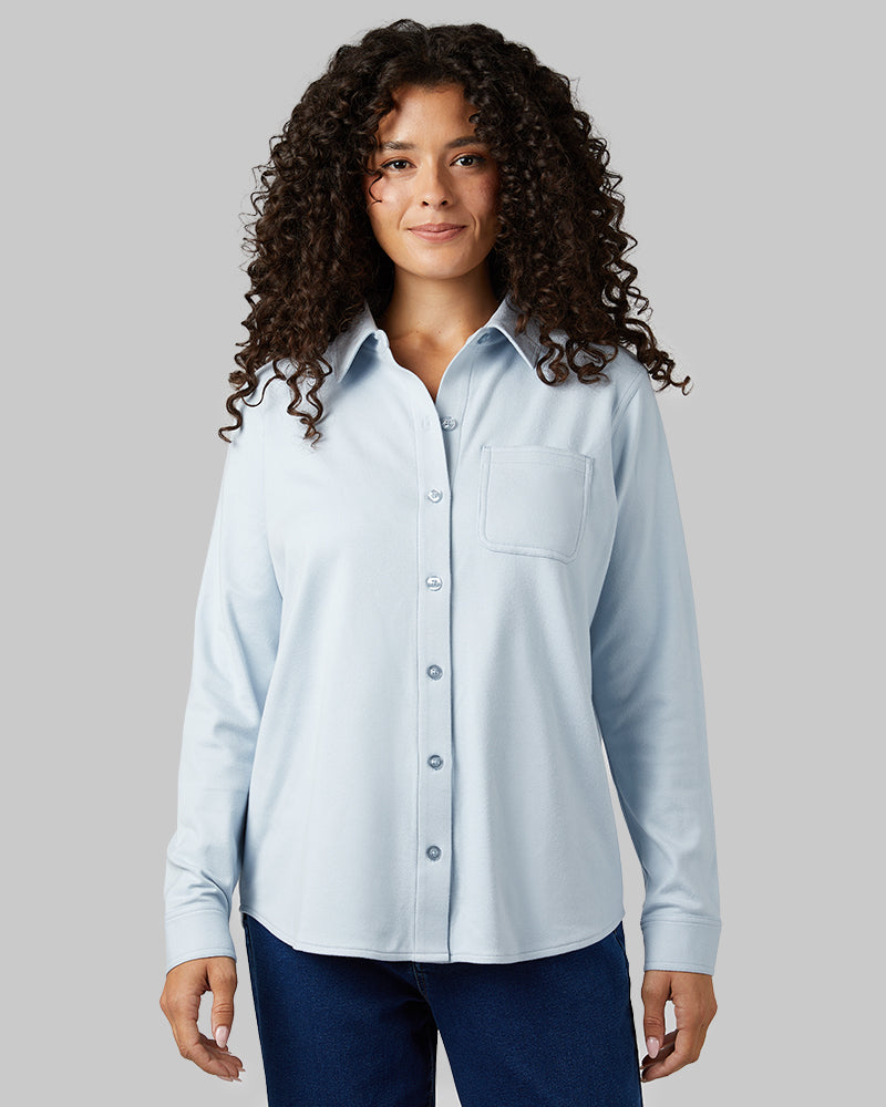 WOMEN'S SOFT STRETCH KNIT LONG SLEEVE BUTTON-UP
