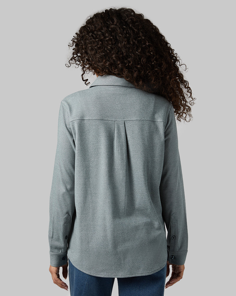 WOMEN'S SOFT STRETCH KNIT LONG SLEEVE BUTTON-UP