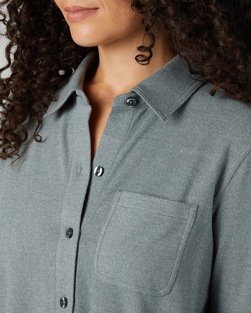 WOMEN'S SOFT STRETCH KNIT LONG SLEEVE BUTTON-UP