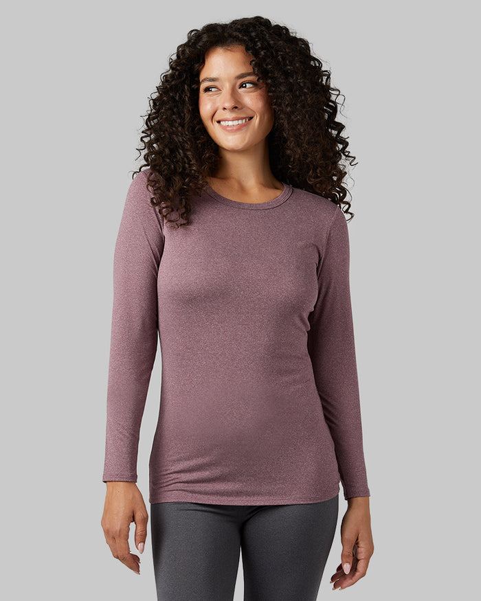 32 Degrees Wine Tasting Heather _ Women's Lightweight Baselayer Crew Top {model: Gabrielle is 5'8"and size 4 wearing size S}{bottom}{right} {bottom}{right}