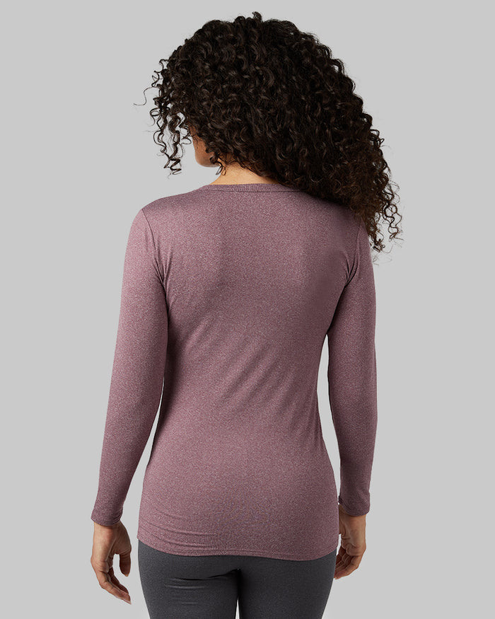 32 Degrees Wine Tasting Heather _ Women's Lightweight Baselayer Crew Top {model: Gabrielle is 5'8"and size 4 wearing size S}{bottom}{right} {bottom}{right}