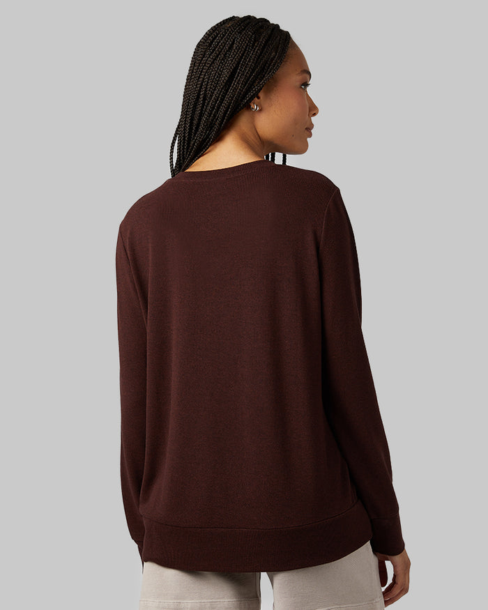 32 Degrees Rum Heather _ Women's soft sweater Knit Vneck Top {model: Dido is 5'9"and size 4 wearing size S}{bottom}{right} {bottom}{right}