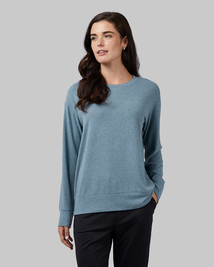 32 Degrees Goblin Heather _ Women's soft sweater Knit Crew Top {model: Katie is 5'10"and size 4 wearing size S}{bottom}{right} {bottom}{right}