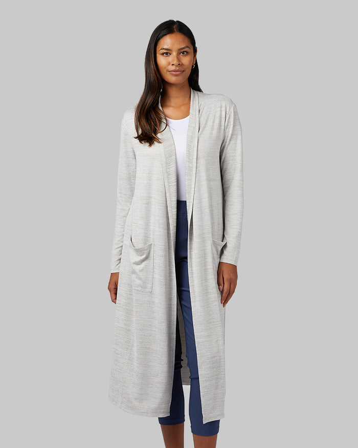 32 Degrees Ghost Grey Space Dye _ Women's soft Comfy Long Lounge Wrap {model: Victoria is 5'10"and size 4-6 wearing size S}{bottom}{right} {bottom}{right}