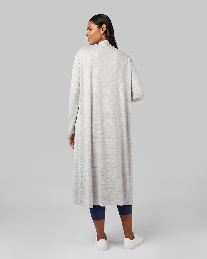32 Degrees Ghost Grey Space Dye _ Women's soft Comfy Long Lounge Wrap {model: Victoria is 5'10"and size 4-6 wearing size S}{bottom}{right} {bottom}{right}
